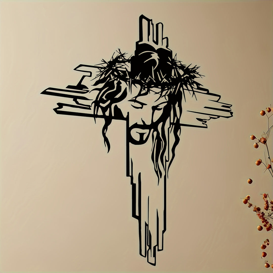 Jesus Crown of Thorns Cross Metal Wall Art (Minimalist Faith Art Style)
