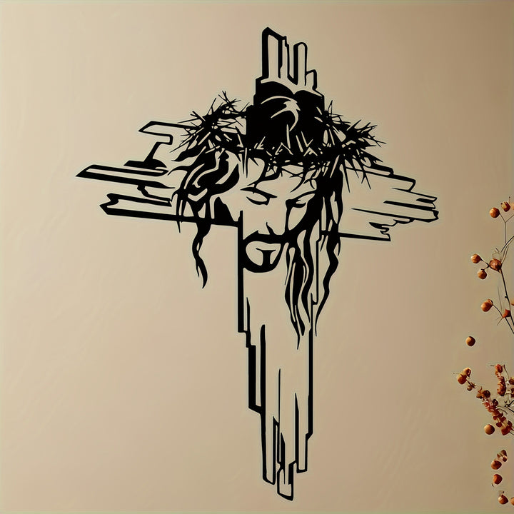 Jesus Crown of Thorns Cross Metal Wall Art (Minimalist Faith Art Style)