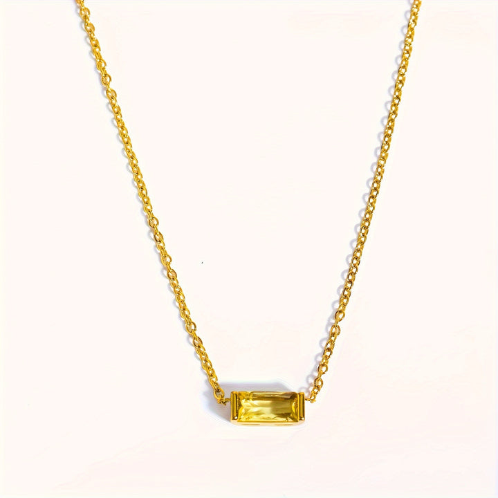 Mini Baguette-Cut Gemstone Pendant Necklace (Multi-Color Dainty Delicate Choker)