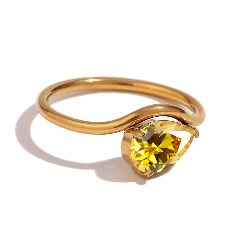 12 Birthstone Teardrop Ring (Gold-Tone Delicate Personalized Women's Band)