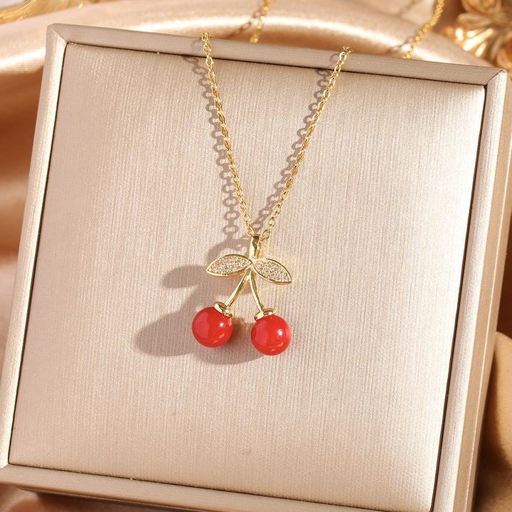 Sweet Cherry Pendant Necklace Collection (Gold Tone Delicate Chokers)