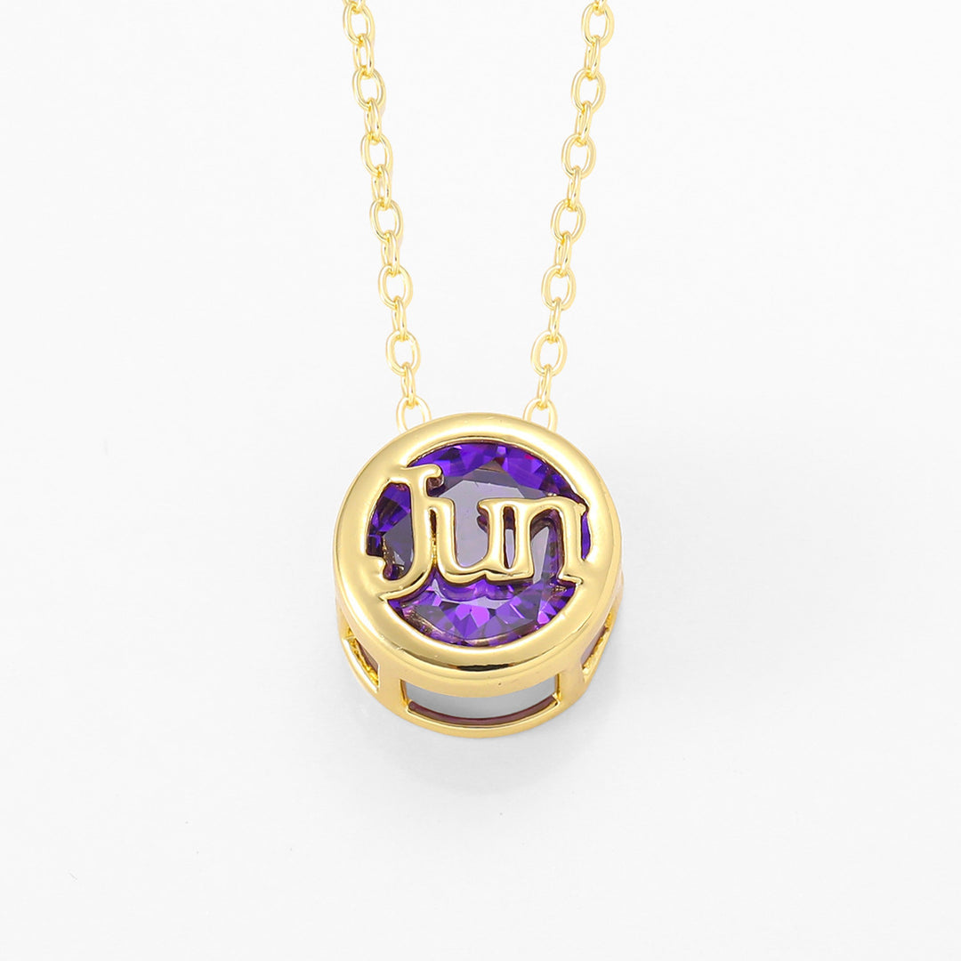 12‑Month Birthstone Round Letter Pendant Necklace, Multi‑Color Options