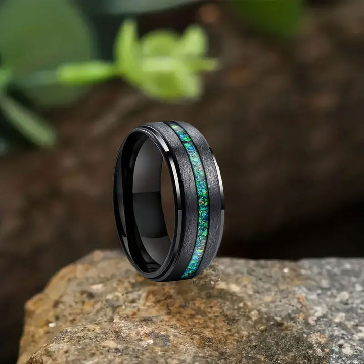 Tungsten Ring with Wood, Antler & Abalone Shell Inlay, Multiple Styles for Men