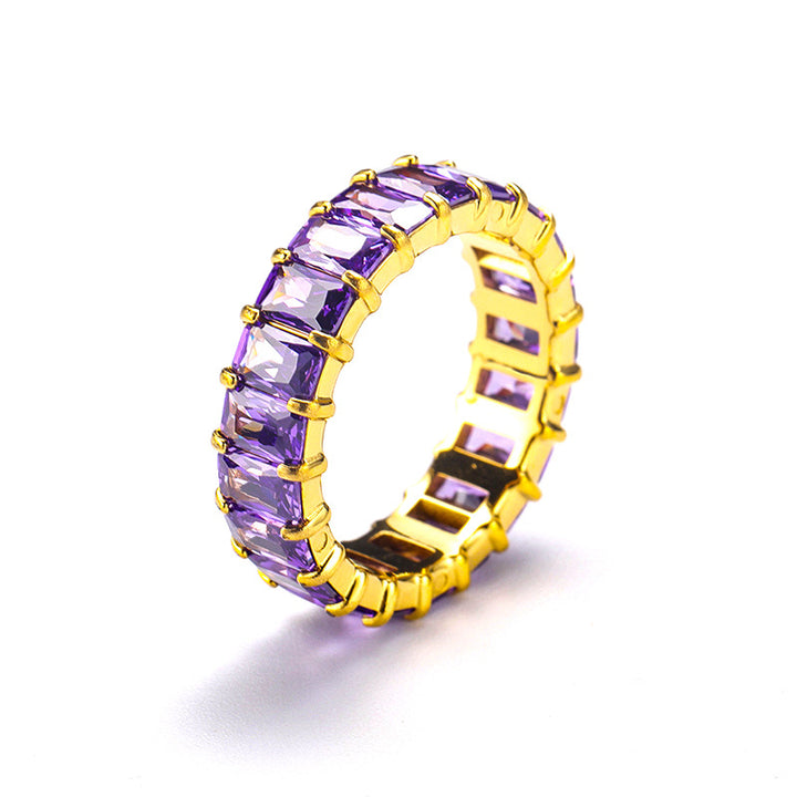 Multi-Color Baguette Diamond Full Eternity S925 Silver Ring