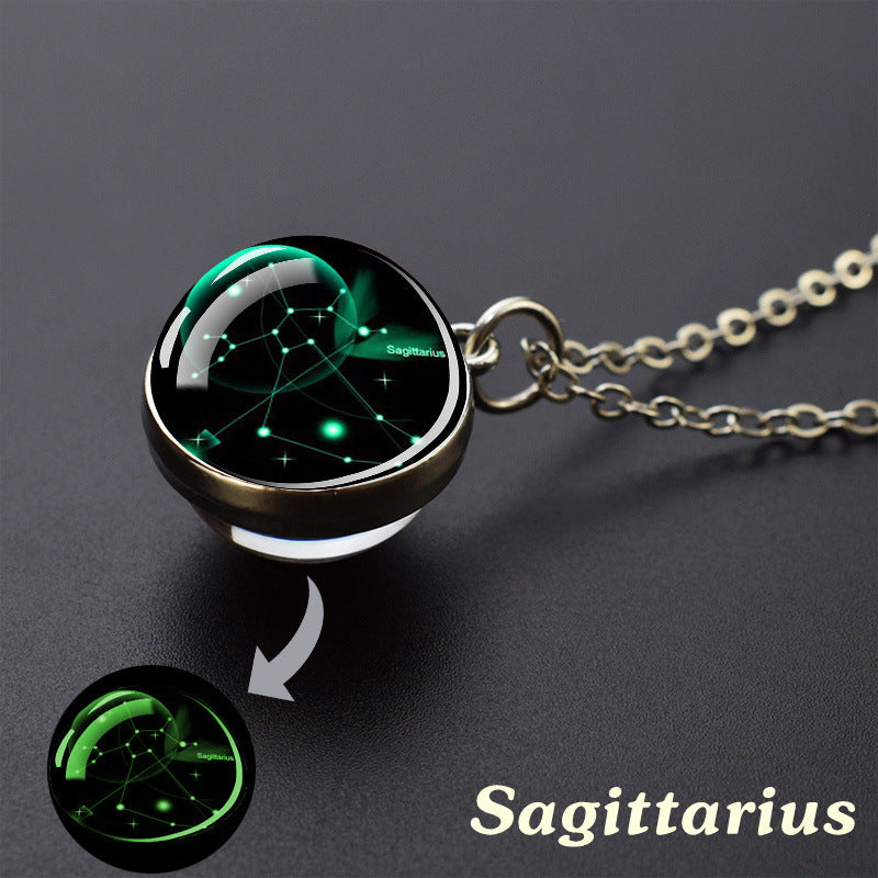 12 Constellations Double‑Sided Glass Ball Pendant Necklace