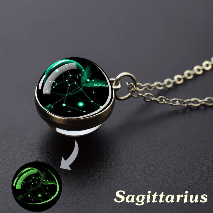 12 Constellations Double‑Sided Glass Ball Pendant Necklace