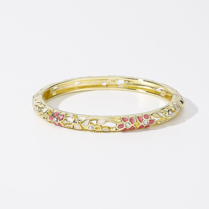 Hollow‑Out Enamel Floral Inlaid Diamond Spring‑Opening Bangle, Multi‑Color Options