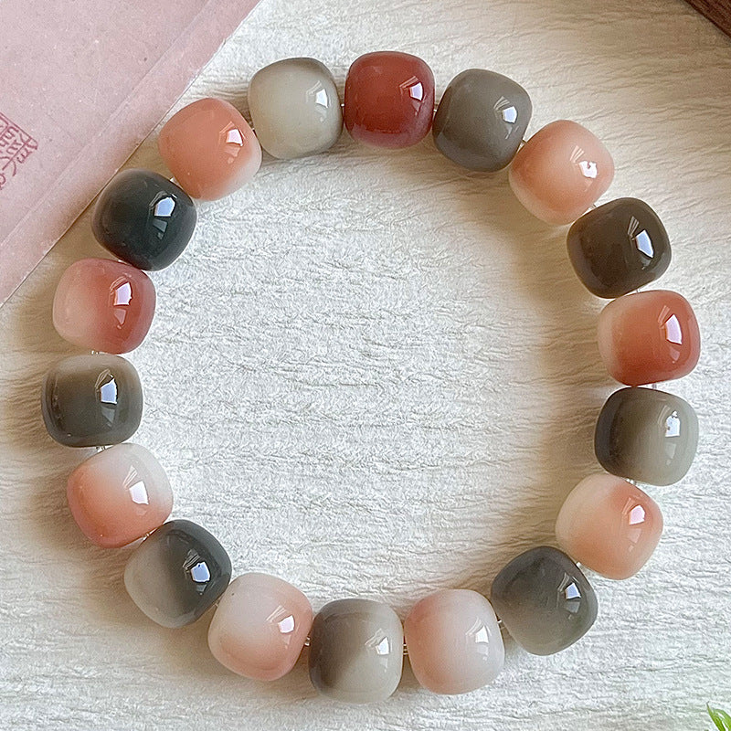 Multi-Color Gradient Bodhi Root Barrel Bead Bracelet (Worry Relief Meditation Mala)