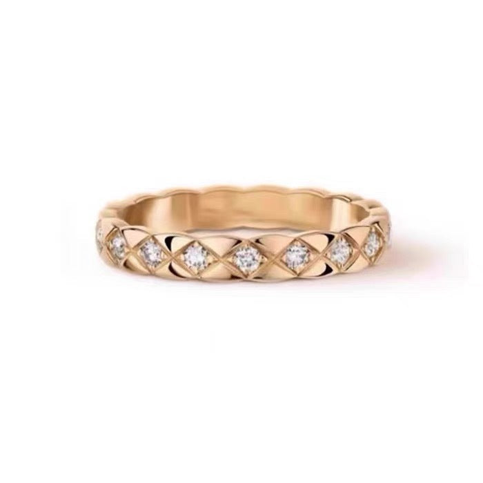 Classic Quilted Pattern Silver Ring, Plain & Paved Diamond Luxury Versatile Band Ring