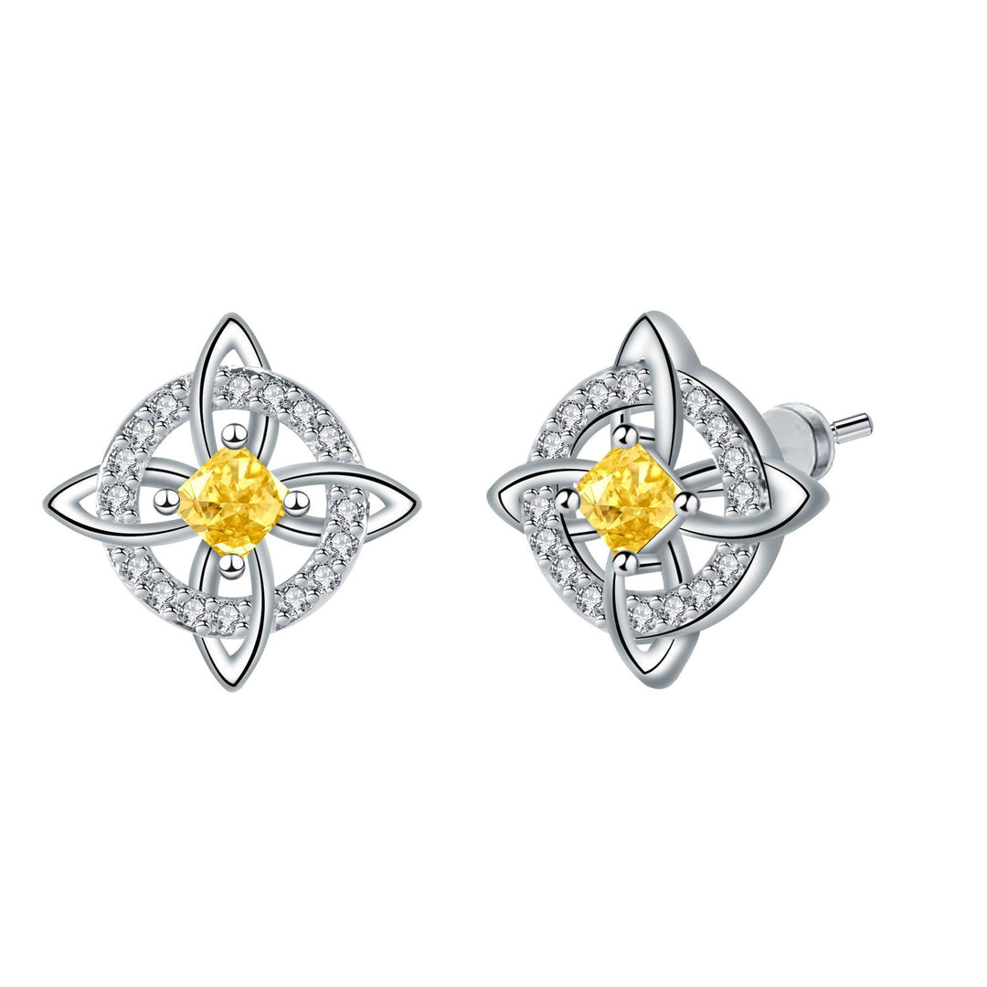 Witch's Knot Birthstone Stud Earrings (12 Colors Silver Tone Jewelry)