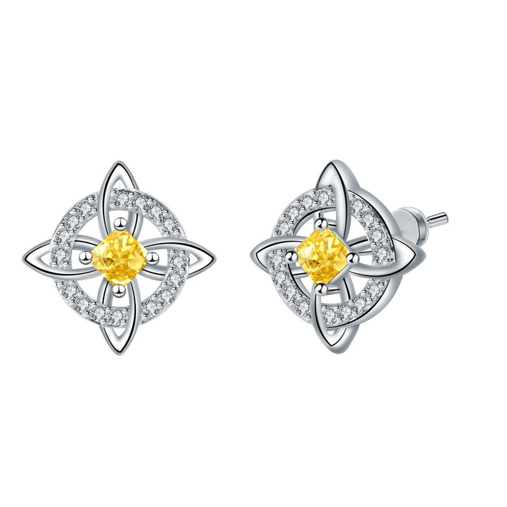 Witch's Knot Birthstone Stud Earrings (12 Colors Silver Tone Jewelry)
