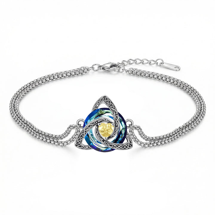 Celtic Knot 12 Birthstone Double Chain Bracelet, S925 Silver Vintage Trinity Knot Birthday Bracelet