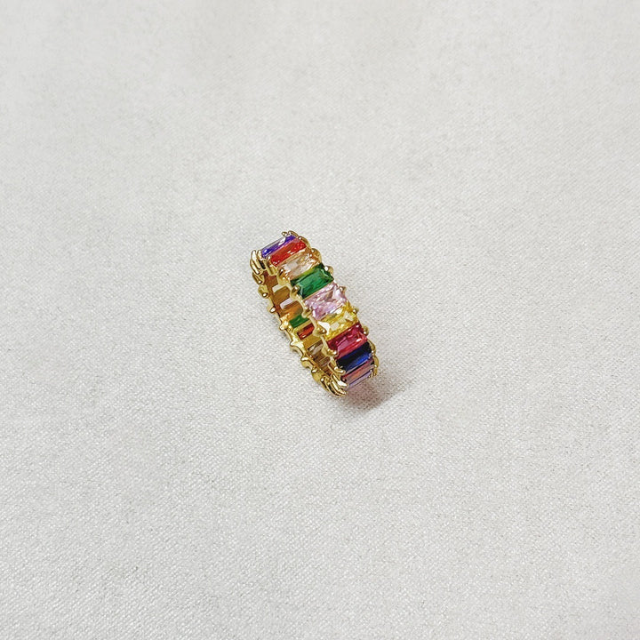 Baguette Cut Full Eternity Ring, Multi-Color Paved Diamond Gold & Silver Luxury Stackable Band