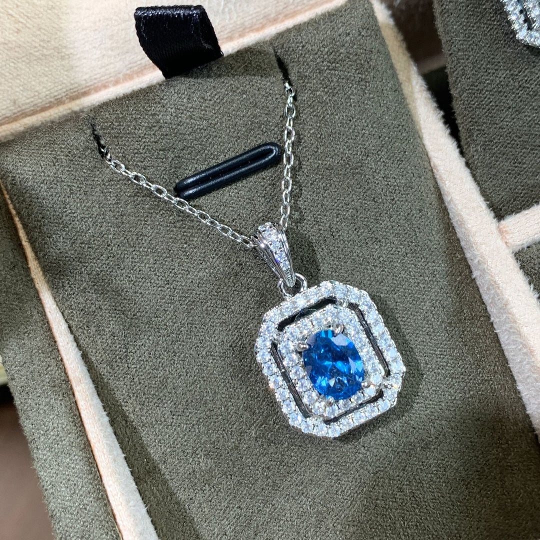 Octagonal Double Halo Gemstone Necklace