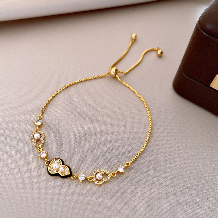 New Chinese Style Red Enamel Gourd & Clover S925 Silver Bracelet, Pearl & Diamond Adjustable Slider Bracelet for Women