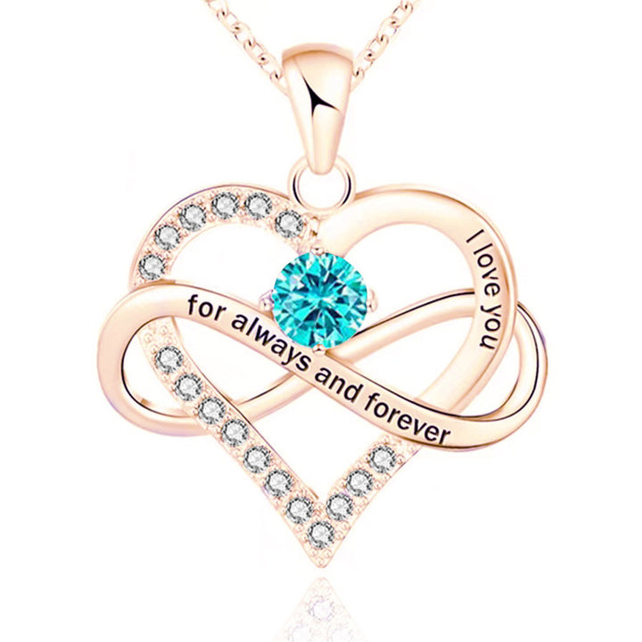 Infinity Intertwined Heart Engraved Birthstone Necklace, Eternal Love Heart Pendant Clavicle Chain with Birthstone