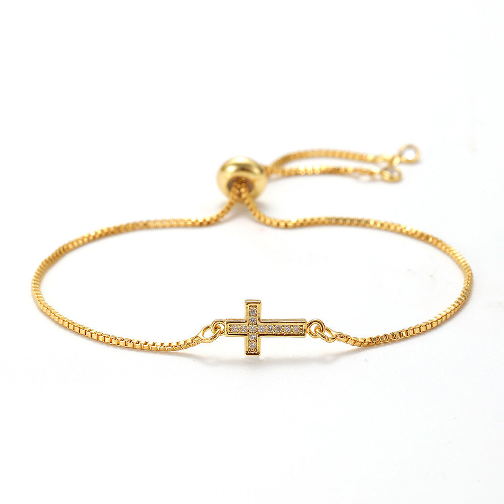 Openwork cross zircon micro-pave bracelet, waterproof and hypoallergenic jewelry for women.