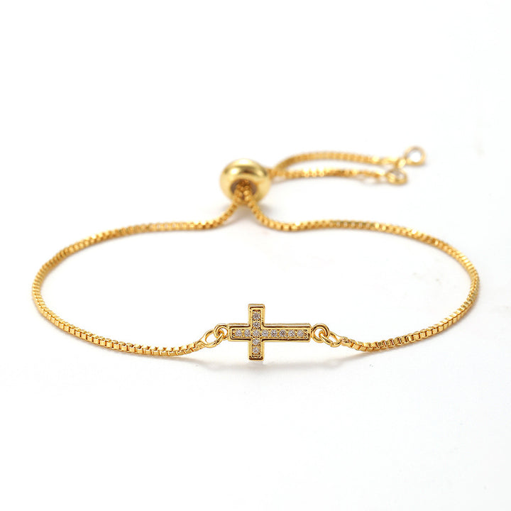 Openwork cross zircon micro-pave bracelet, waterproof and hypoallergenic jewelry for women.