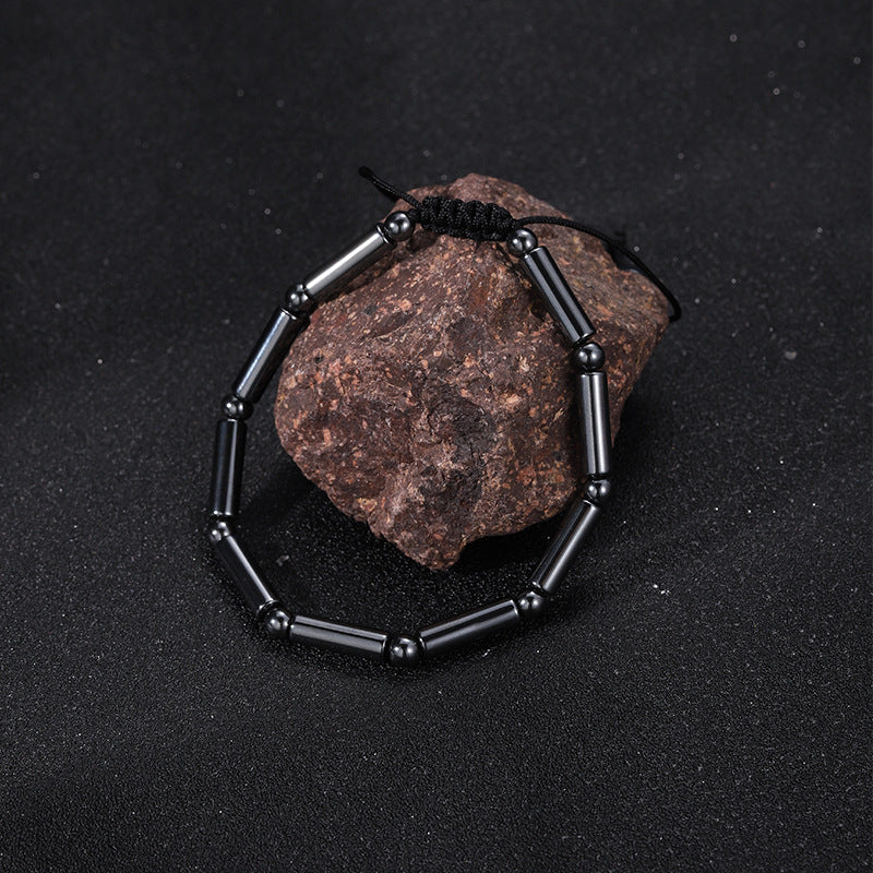 Black Obsidian Geometric Arrow Braided Bracelet with Adjustable Magnetic Beads