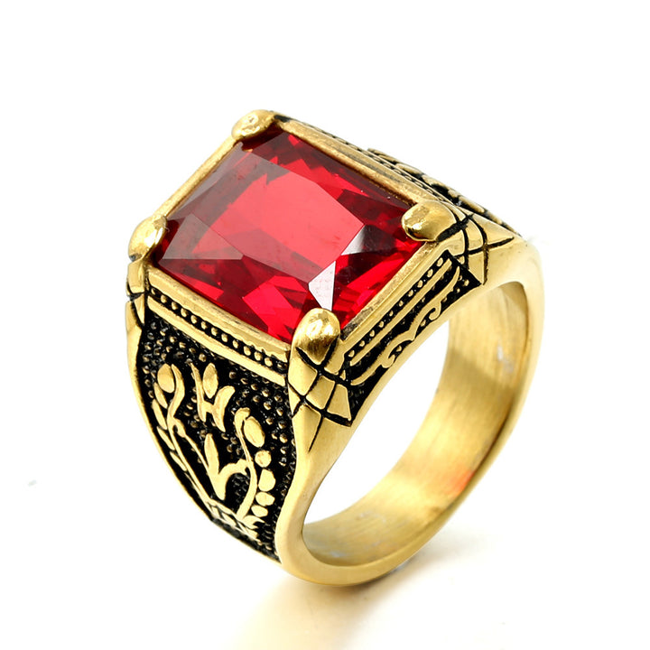 Punk Retro Gem Tulip Titanium Steel Men's Ring (Multi-Color Inlaid Style)