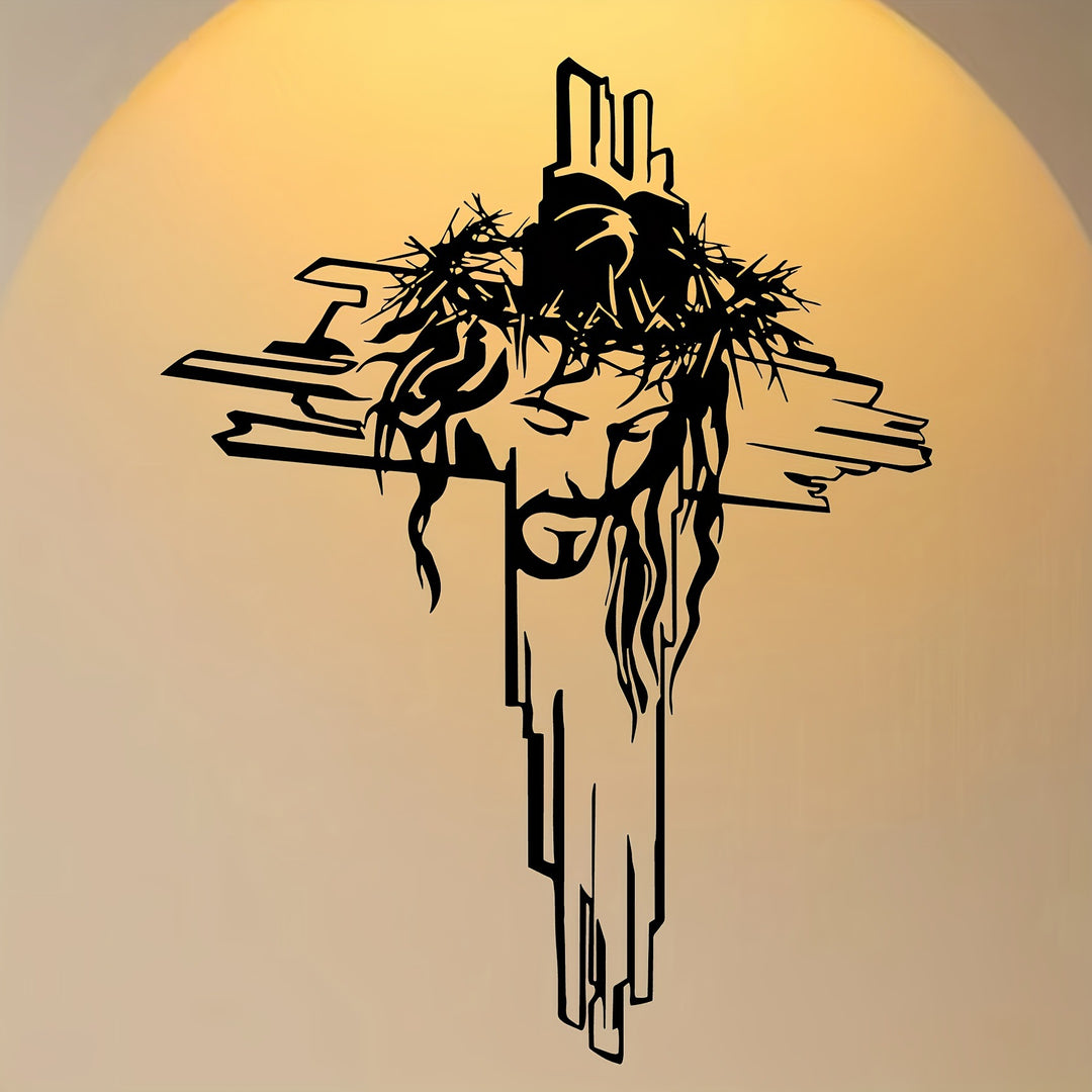 Jesus Crown of Thorns Cross Metal Wall Art (Minimalist Faith Art Style)