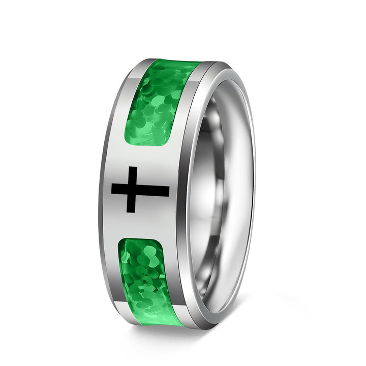 Multi‑Color Inlaid Cross Wide Band Men's Ring, Multiple Styles Available