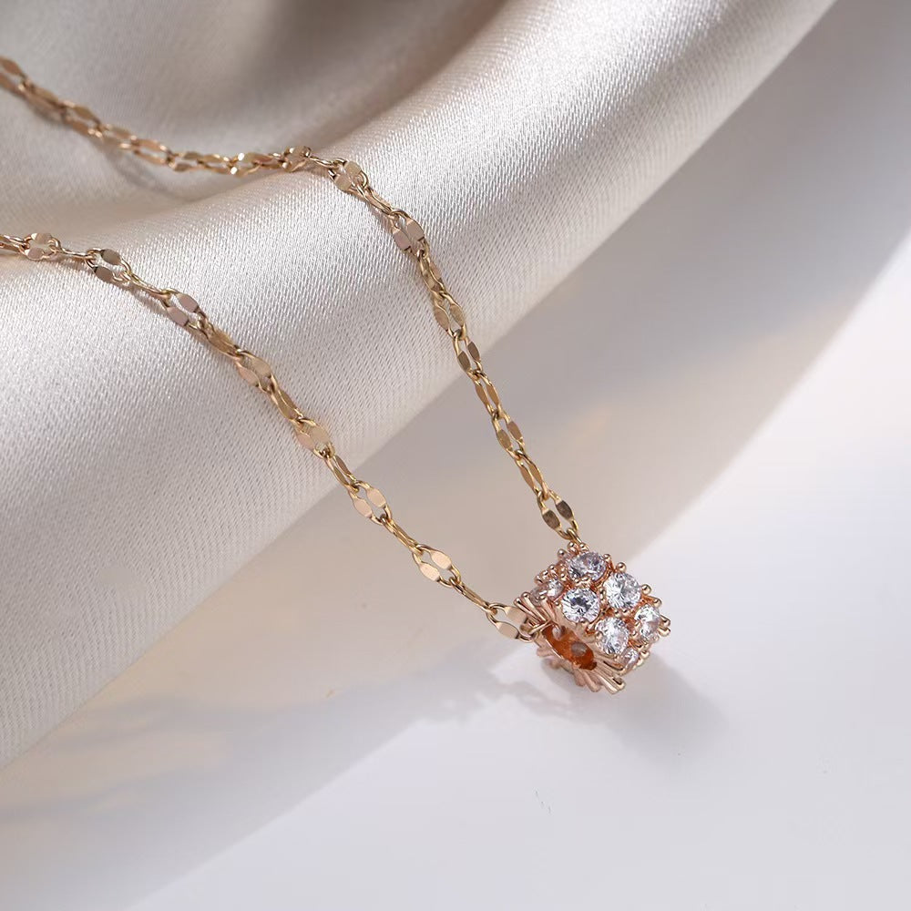 Luxury Pave Cube Necklace (Silver Tone Shimmer Chain Choker)