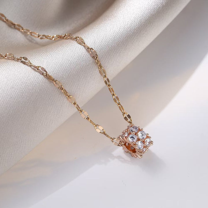 Luxury Pave Cube Necklace (Silver Tone Shimmer Chain Choker)