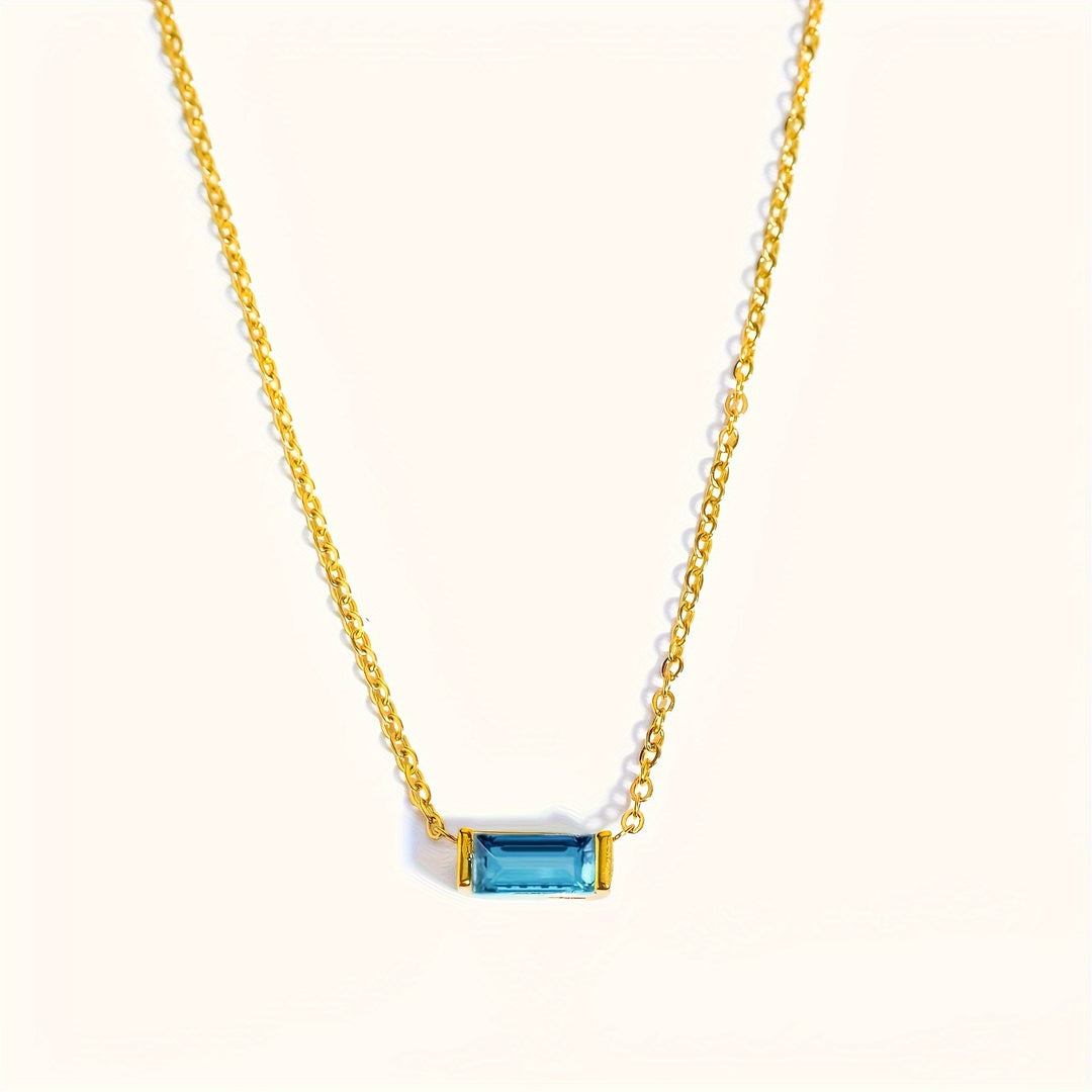 Mini Baguette-Cut Gemstone Pendant Necklace (Multi-Color Dainty Delicate Choker)