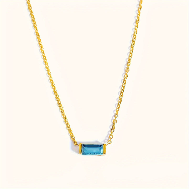 Mini Baguette-Cut Gemstone Pendant Necklace (Multi-Color Dainty Delicate Choker)