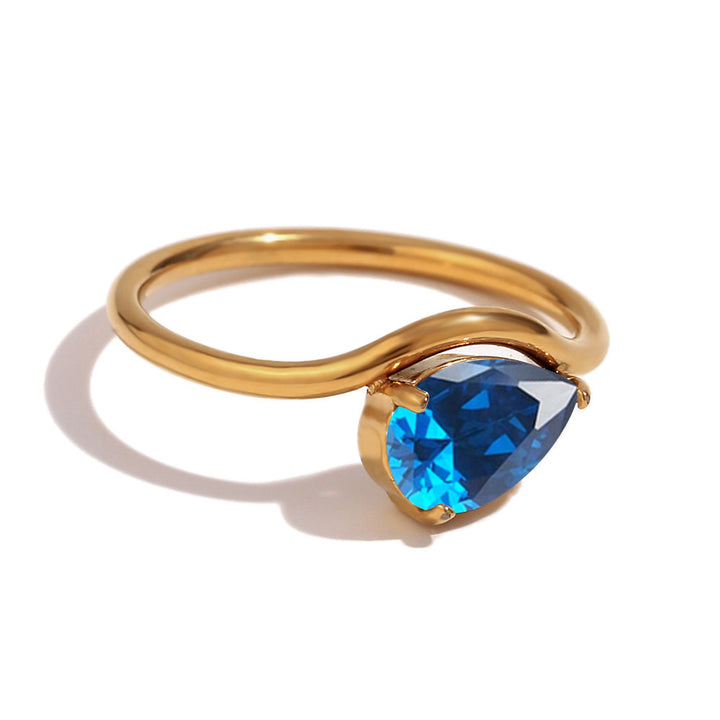 12 Birthstone Teardrop Ring (Gold-Tone Delicate Personalized Women's Band)