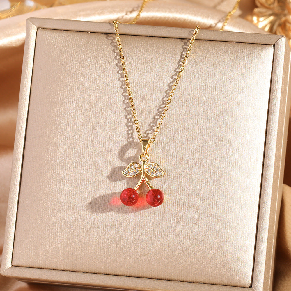 Sweet Cherry Pendant Necklace Collection (Gold Tone Delicate Chokers)