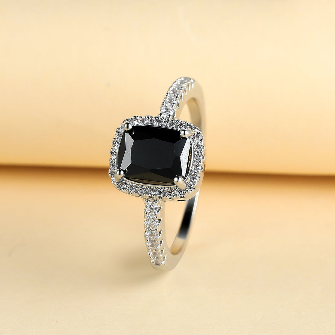Black Cushion Cut Halo Ring (Light Luxury Niche Edgy Band)