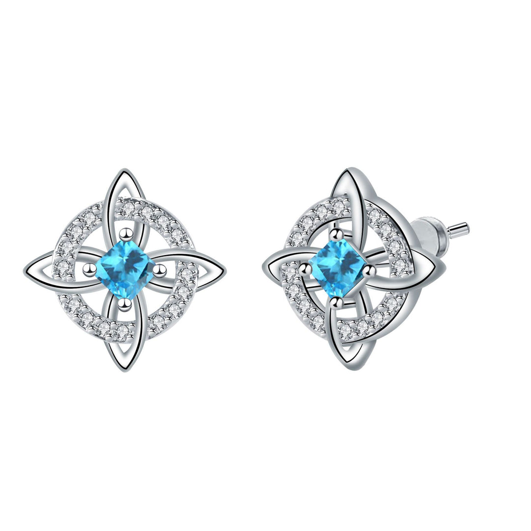 Witch's Knot Birthstone Stud Earrings (12 Colors Silver Tone Jewelry)
