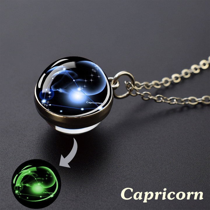12 Constellations Double‑Sided Glass Ball Pendant Necklace