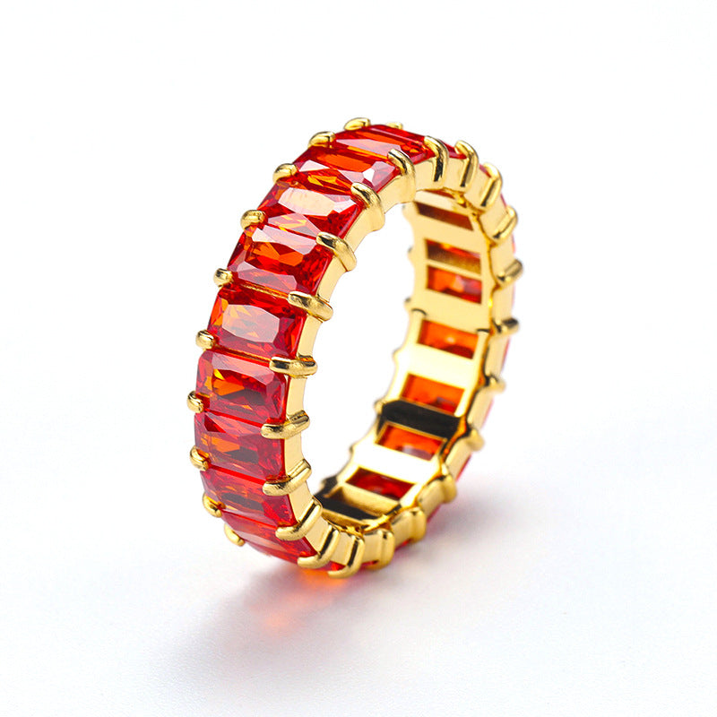 Multi-Color Baguette Diamond Full Eternity S925 Silver Ring
