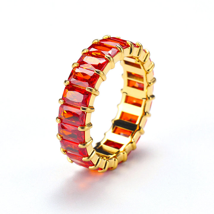 Multi-Color Baguette Diamond Full Eternity S925 Silver Ring