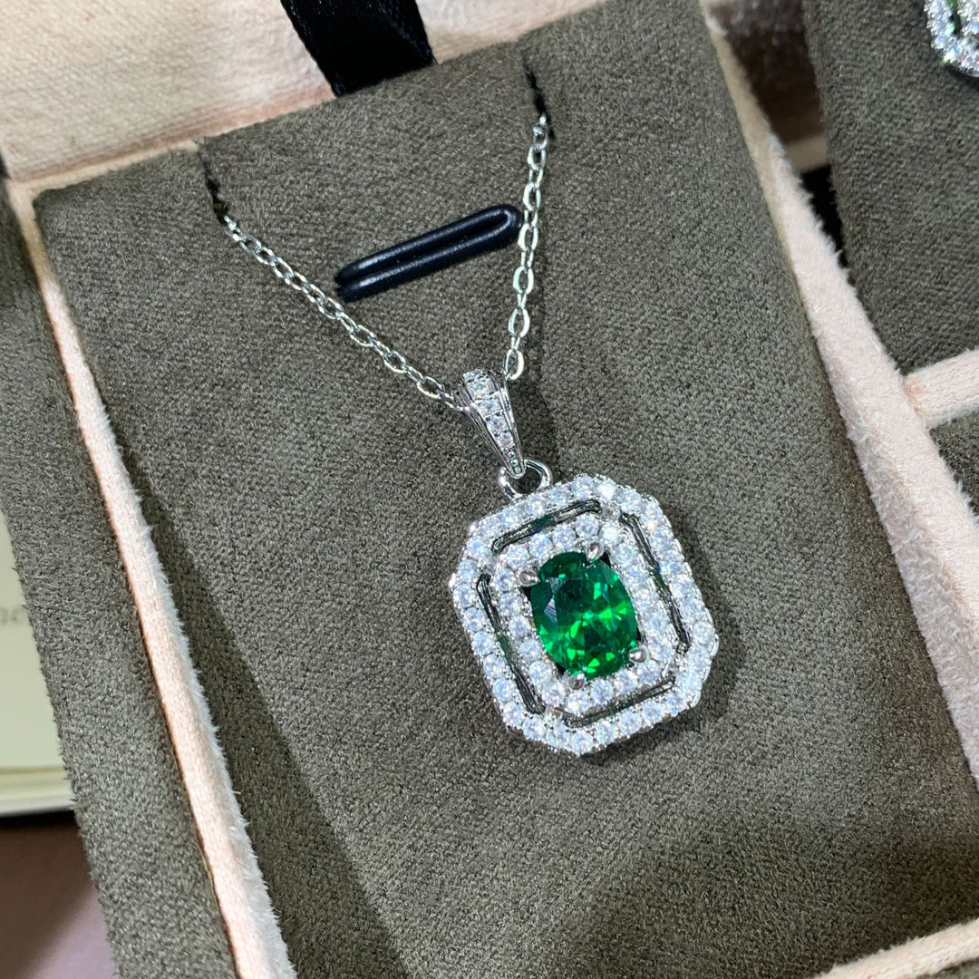 Octagonal Double Halo Gemstone Necklace