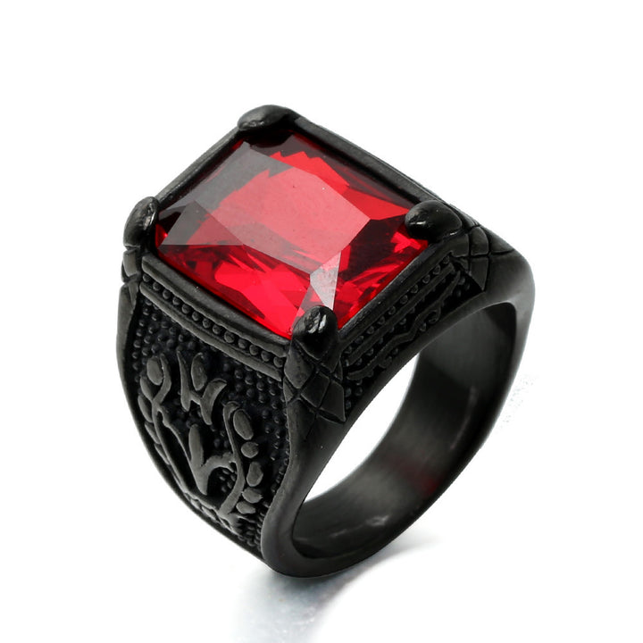 Punk Retro Gem Tulip Titanium Steel Men's Ring (Multi-Color Inlaid Style)