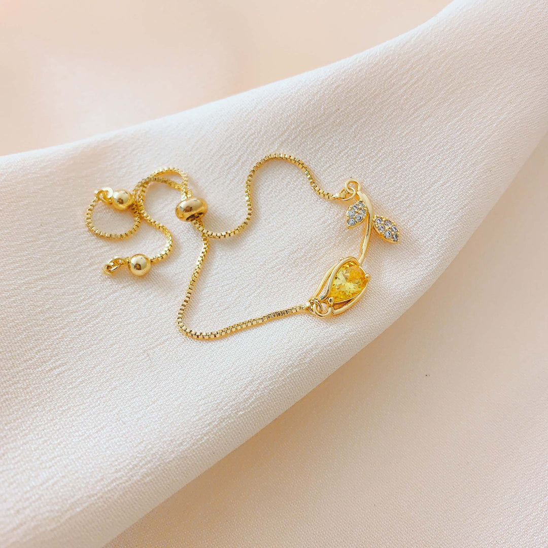 Tulip Gemstone Adjustable Bracelet Set (Light Luxury Niche Fresh Wrist Jewelry)