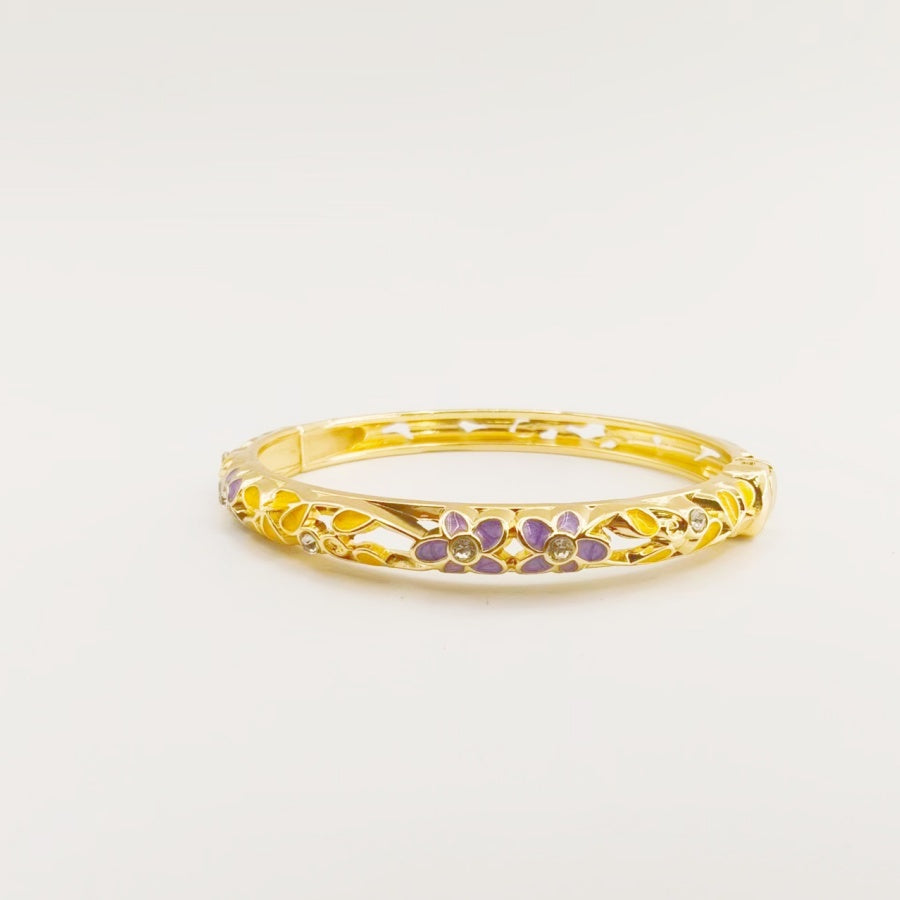 Hollow‑Out Enamel Floral Inlaid Diamond Spring‑Opening Bangle, Multi‑Color Options