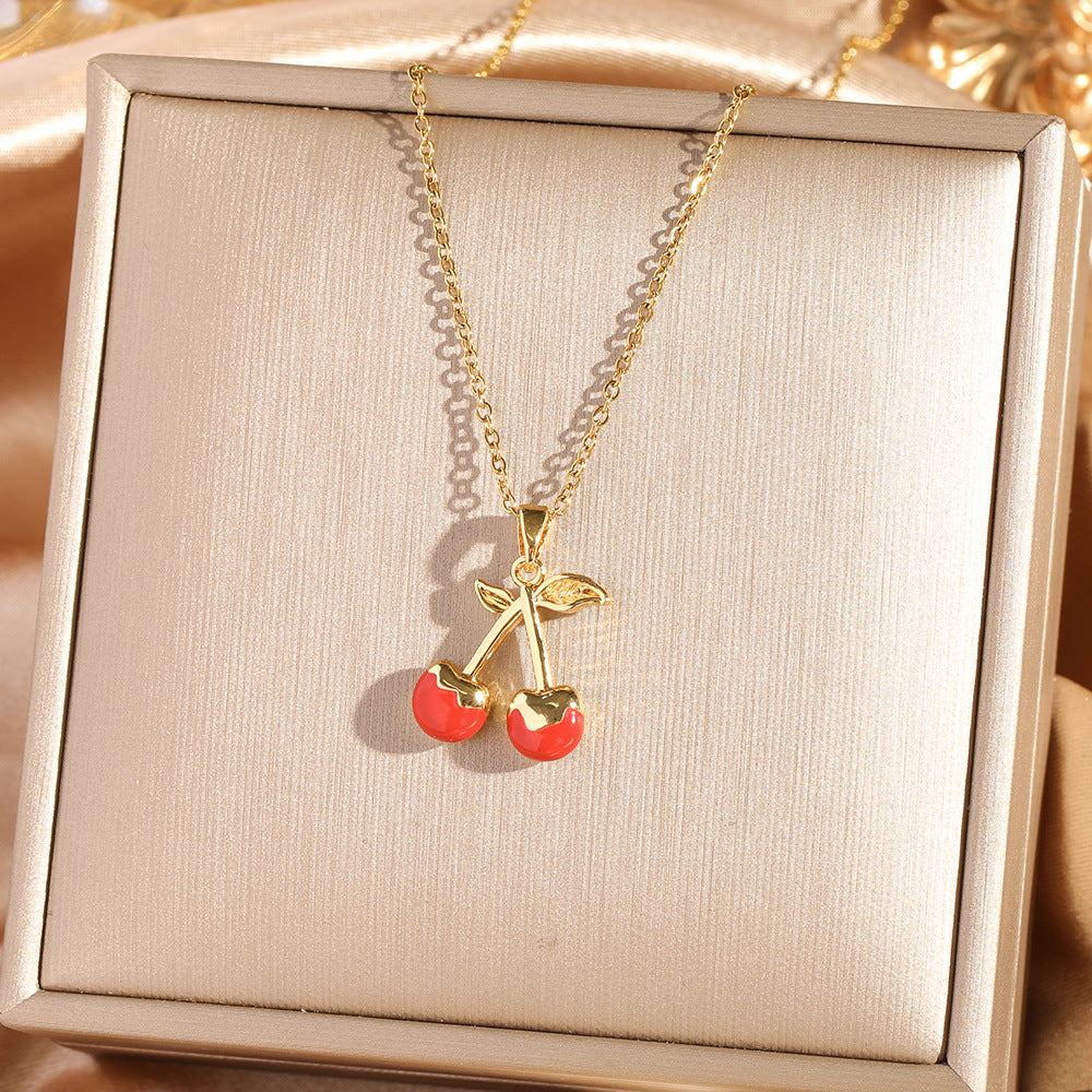Sweet Cherry Pendant Necklace Collection (Gold Tone Delicate Chokers)