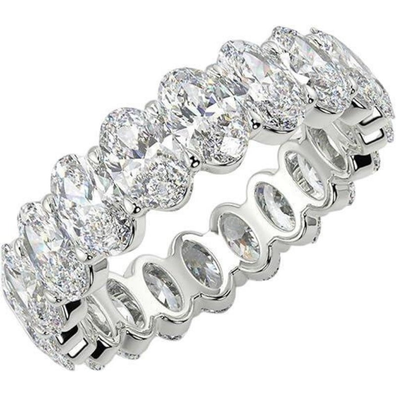 Oval Full Eternity Band Ring, Gold Silver Rose Gold Paved Diamond Stackable Wedding Band