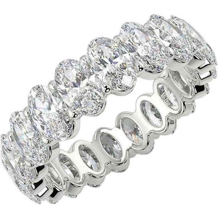 Oval Full Eternity Band Ring, Gold Silver Rose Gold Paved Diamond Stackable Wedding Band