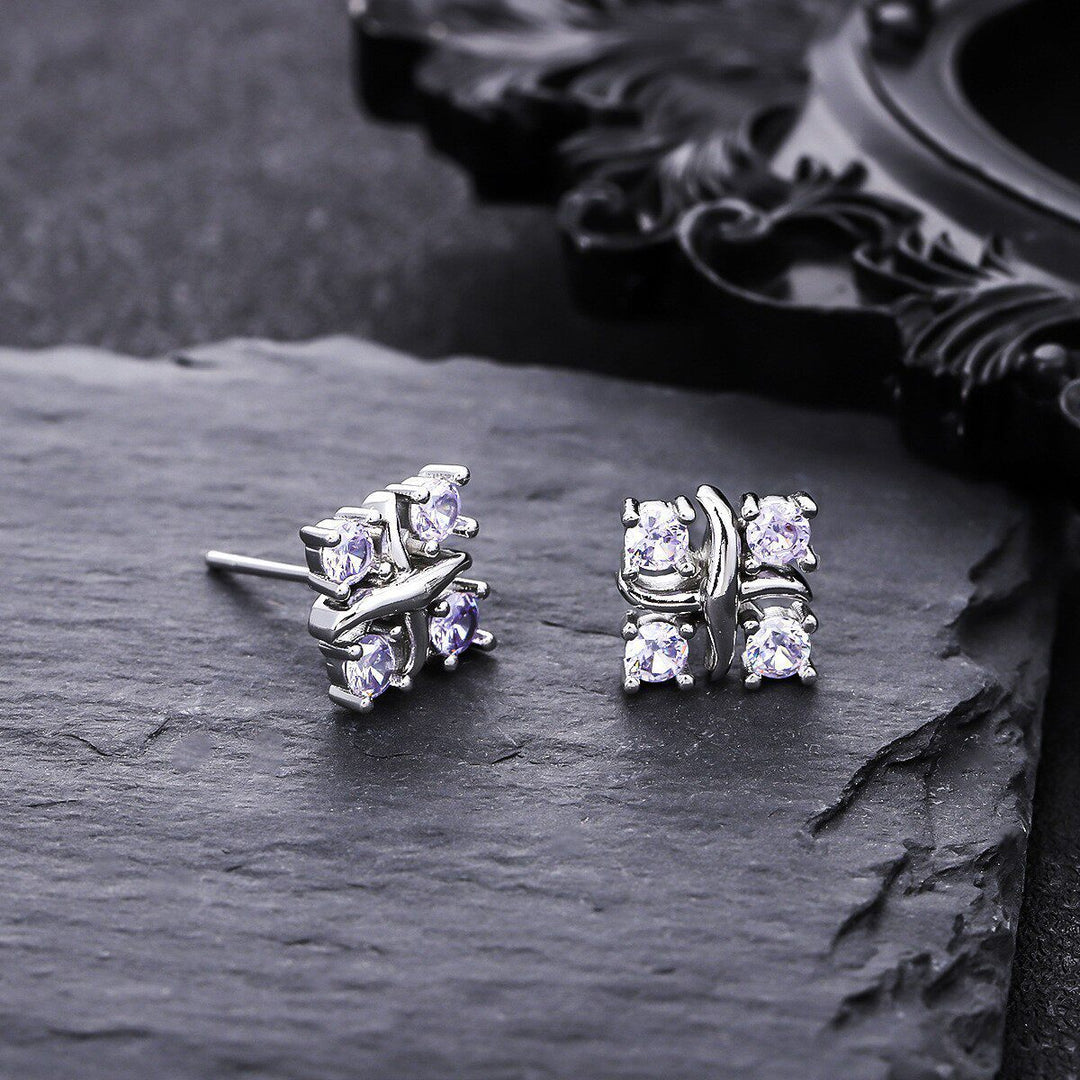Cross Wrapped Four-Diamond S925 Silver Stud Earrings, Unique 3D Diamond Ear Jewelry, Minimalist Luxury Daily Earrings