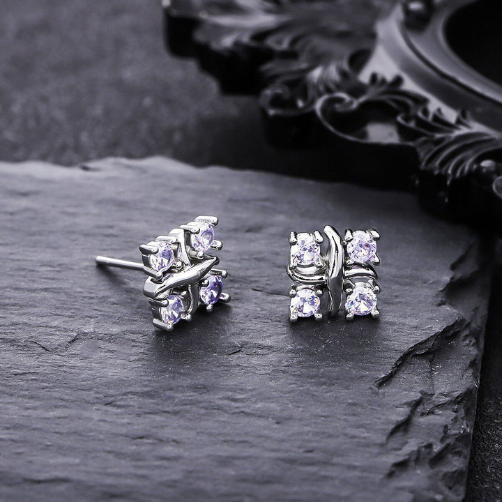 Cross Wrapped Four-Diamond S925 Silver Stud Earrings, Unique 3D Diamond Ear Jewelry, Minimalist Luxury Daily Earrings