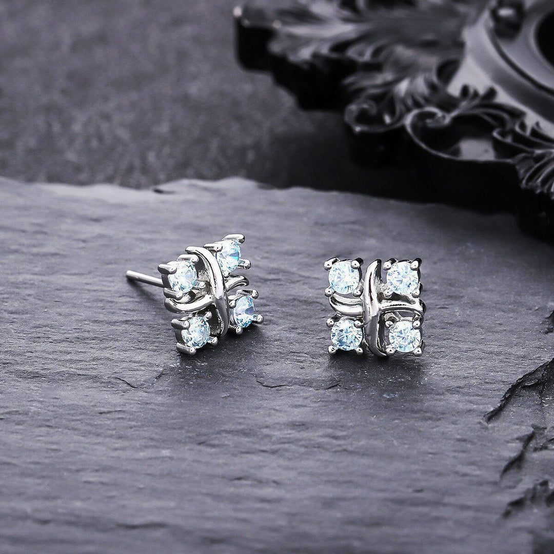 Cross Wrapped Four-Diamond S925 Silver Stud Earrings, Unique 3D Diamond Ear Jewelry, Minimalist Luxury Daily Earrings