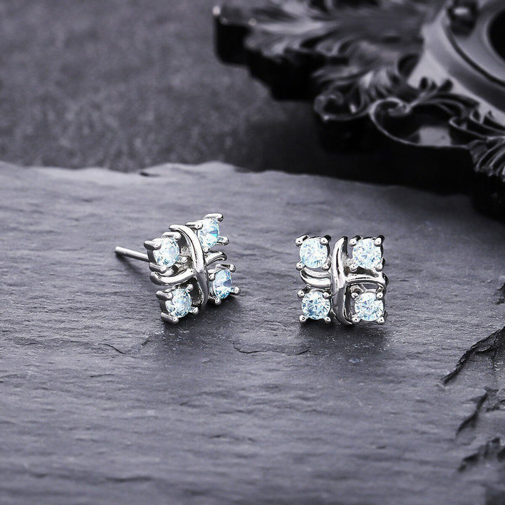 Cross Wrapped Four-Diamond S925 Silver Stud Earrings, Unique 3D Diamond Ear Jewelry, Minimalist Luxury Daily Earrings