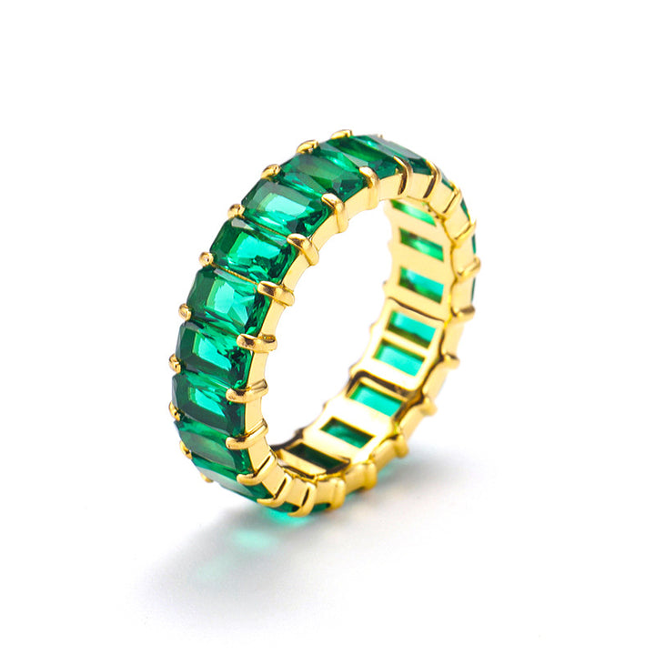 Multi-Color Baguette Diamond Full Eternity S925 Silver Ring