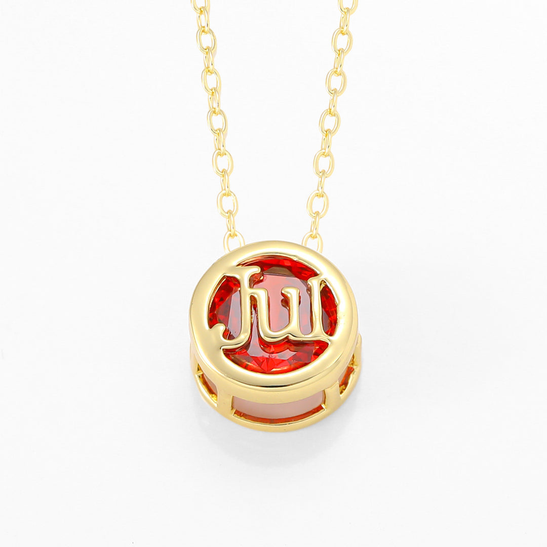 12‑Month Birthstone Round Letter Pendant Necklace, Multi‑Color Options